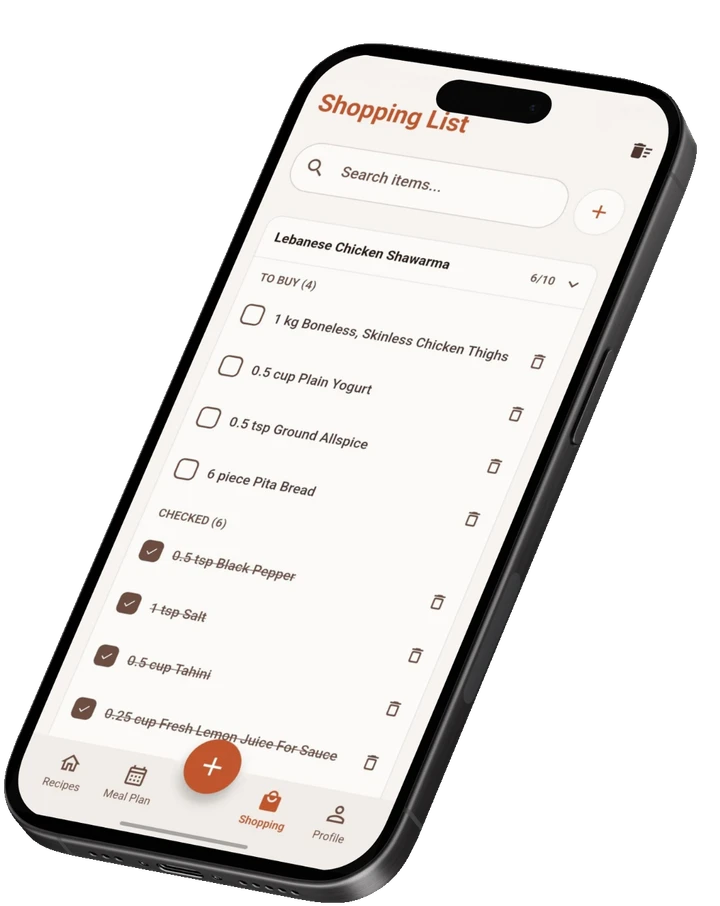 Sahten shopping list generated from a recipe